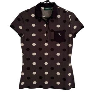 Chervò Sport Women’s 1/2 Button Polo Women’s Sz 6 Black, Gray, White Polka Dots